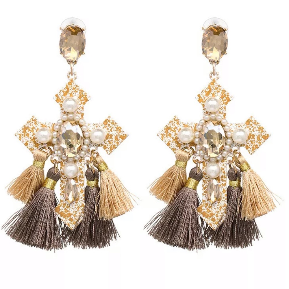 “The Cross” Gorgeous Fringe Oversized Earrings - Picture 3 of 7